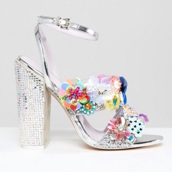 ASOS Shoes - ASOS Blue Salon Heroism Embellished Floral Heels.